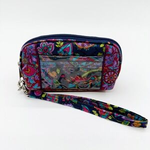Stephanie Dawn Quilted Floral Paisley Wristlet Wallet with ID Window Purple Teal